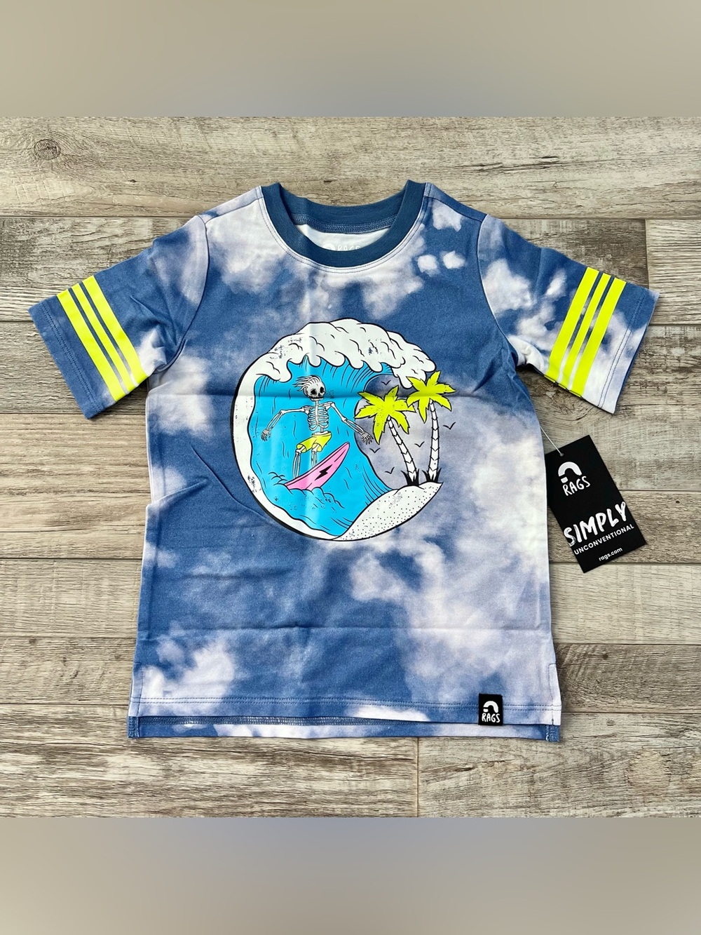 NWT Rags Retro Sleeve Kids Tee in Surfin’ Skelly Size 2T